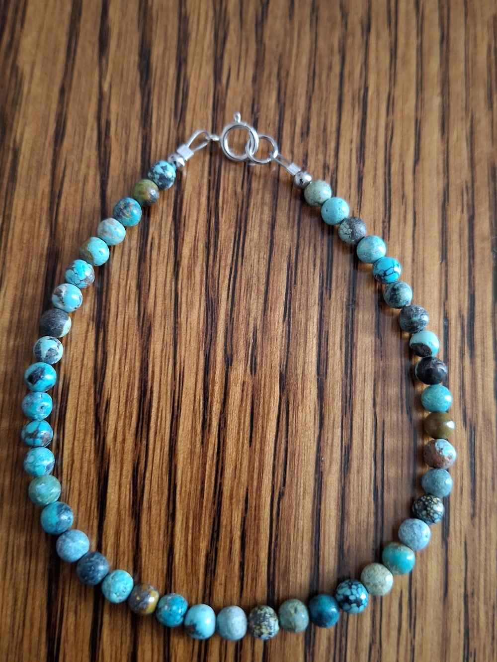 Bracelet Hubei Turquoise 4mm Beaded 7.5" Sterling Silver